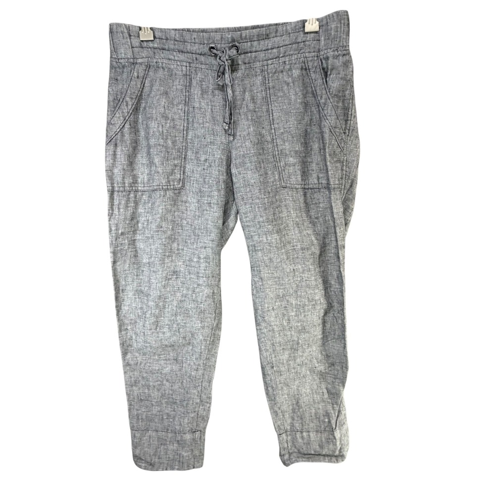 Athleta Linen Ankle Pants Womens 8 Gray Coastal Minimalist Resort Travel Breezy